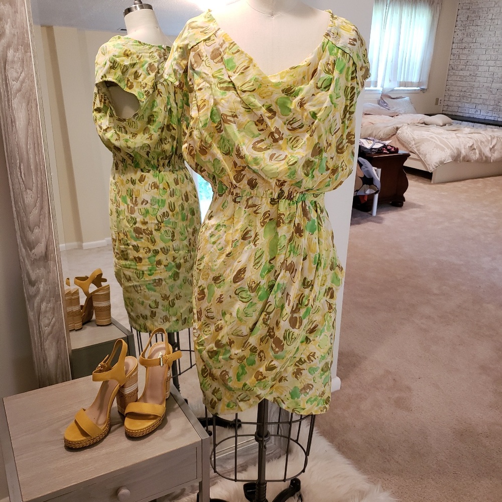 Tracey Reese Watercolor Cowel Wrap Front Dress